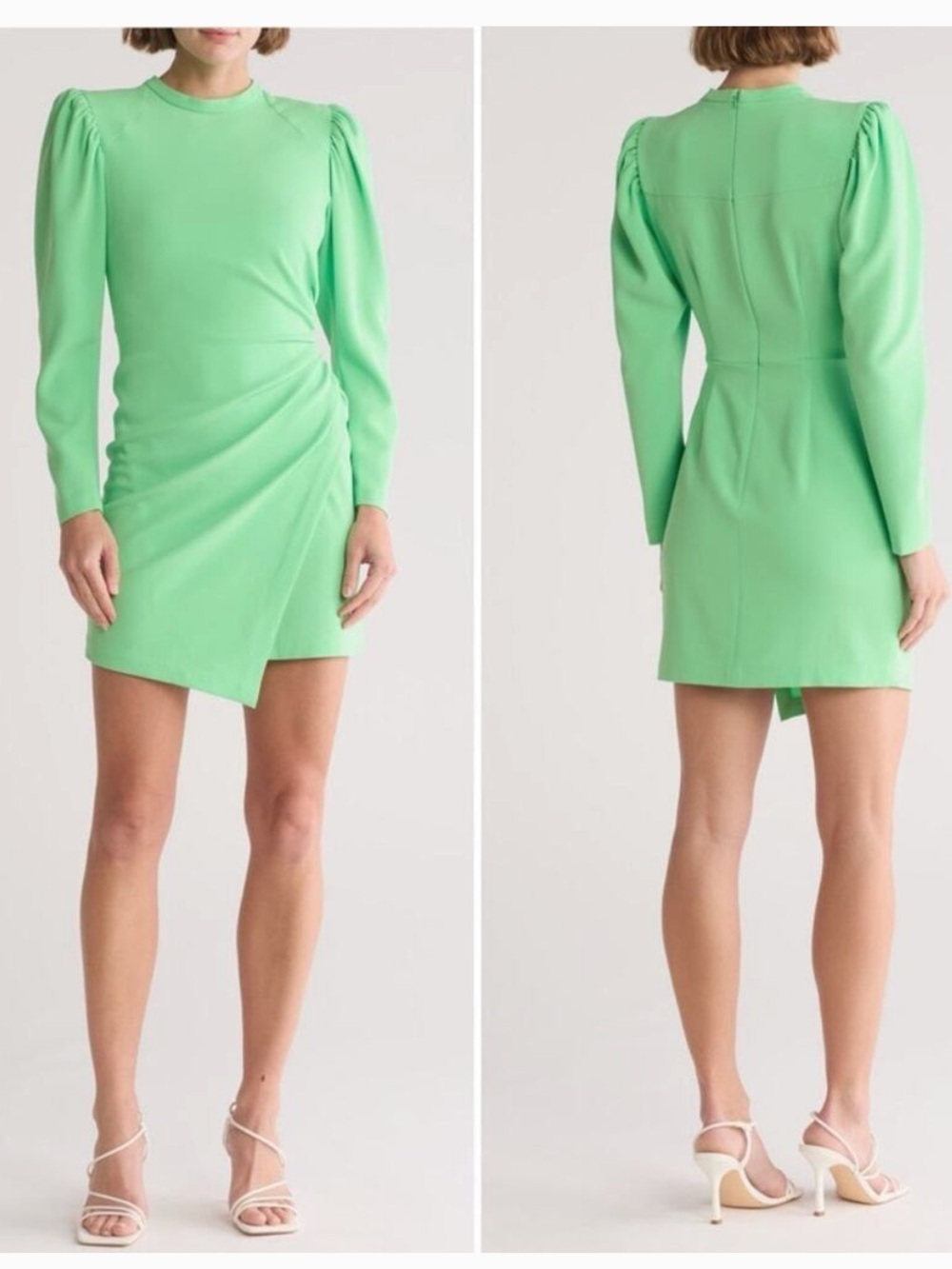 ALC Green Ruched Long-Sleeve Mini Dress